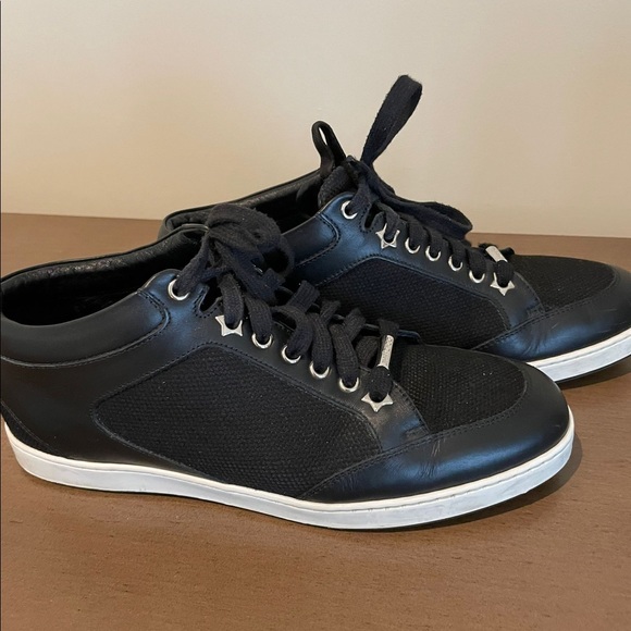 Jimmy Choo Shoes - Jimmy Choo Black Miami Canvas And Leather Logo Pull Sneakers size 40